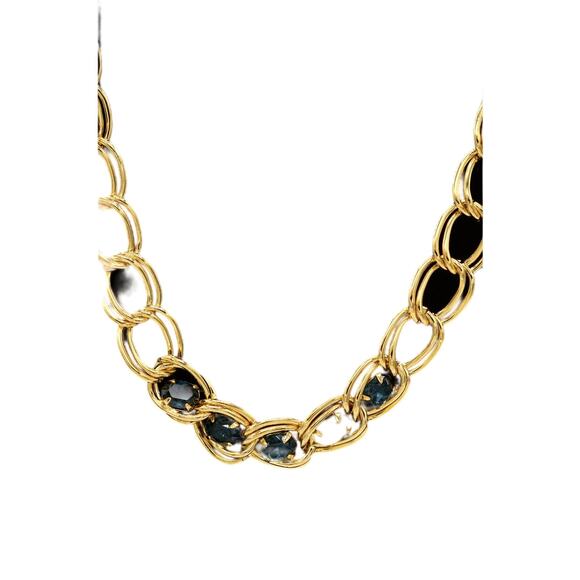 Givenchy Vintage Crystal Chain Necklace Chunky Gold Double Linked Blue 1980s 9J - Picture 3 of 12